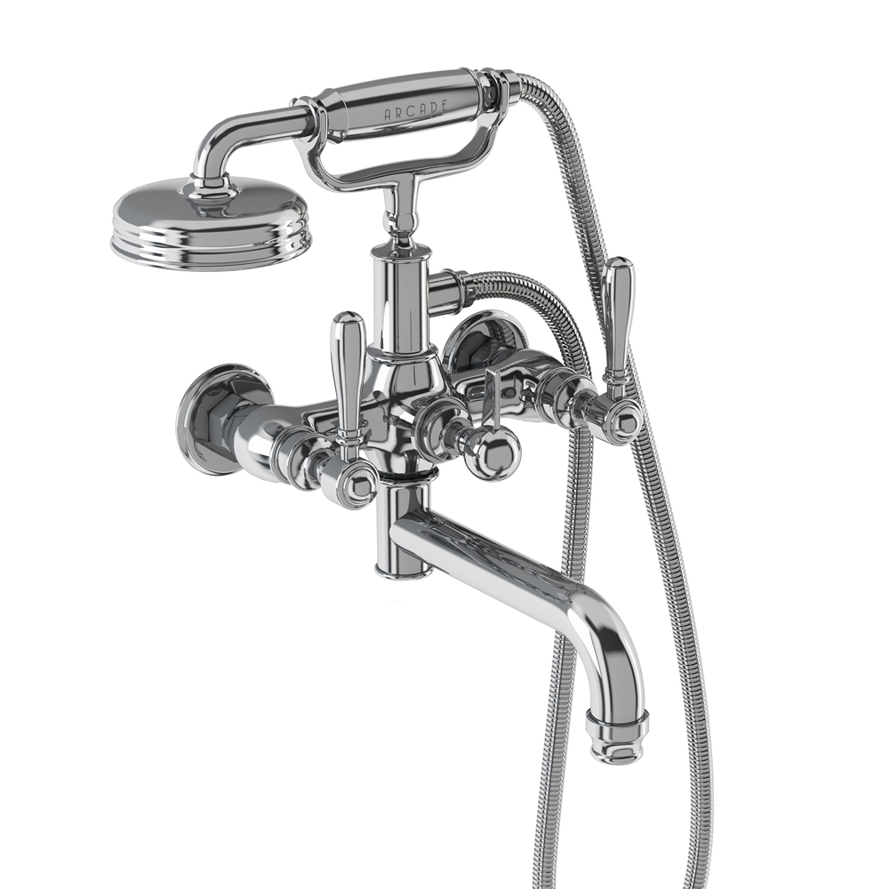 Arcade Bath shower mixer wall-mounted - chrome with brass lever